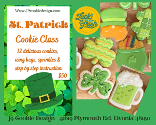 St. Patrick Cookie Class - Saturday, March 14 @10:30am.